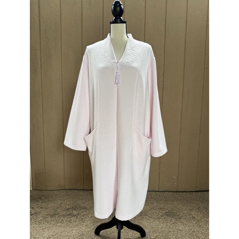 Miss Elaine Women’s Long Sleeve Quilted Zipper Robe Pink Loungewear XL.